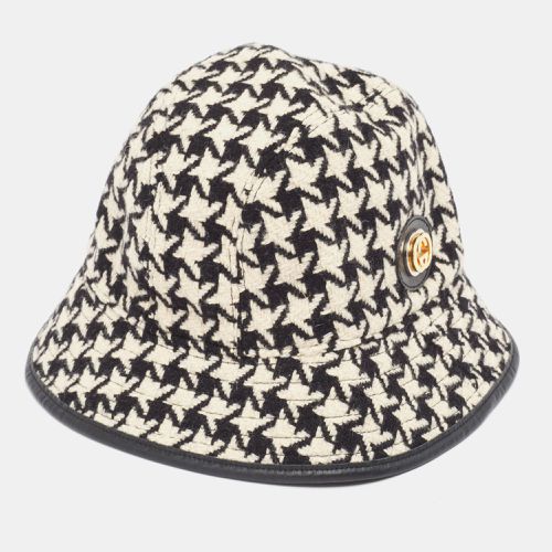 Monochrome Houndstooth Wool & Cotton Bucket Hat M - Gucci - Modalova