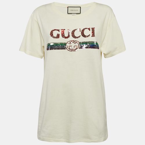 Logo Sequin Embellished Round Neck Oversize T-Shirt S - Gucci - Modalova