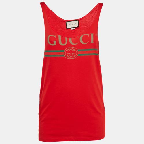 Logo Print Cotton Knit Tank Top XXS - Gucci - Modalova