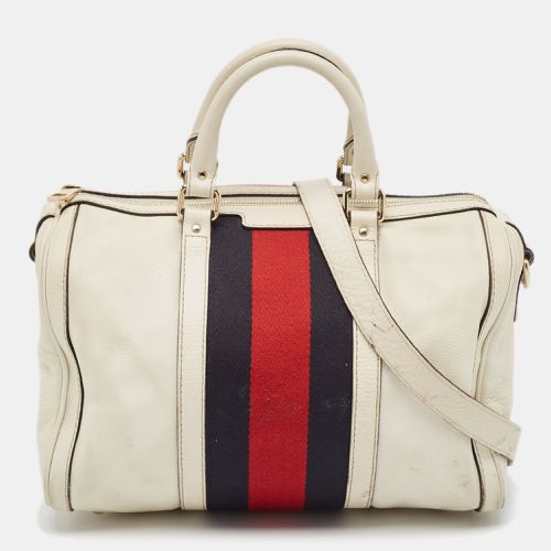 Off Canvas and Leather Medium Web Boston Bag - Gucci - Modalova