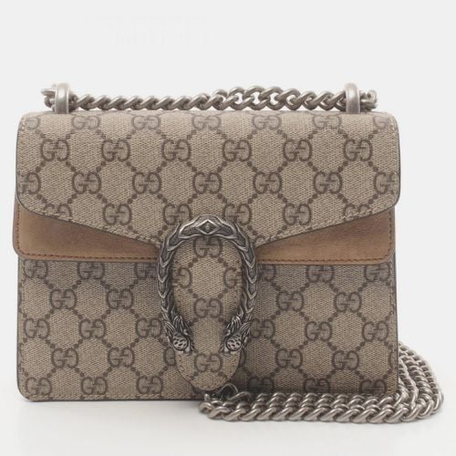 Dionysus Gg Supreme Coated Canvas Suede Brown Shoulder Bag - Gucci - Modalova