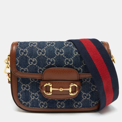 Brown GG Denim and Leather Mini Horsebit 1955 Crossbody Bag - Gucci - Modalova