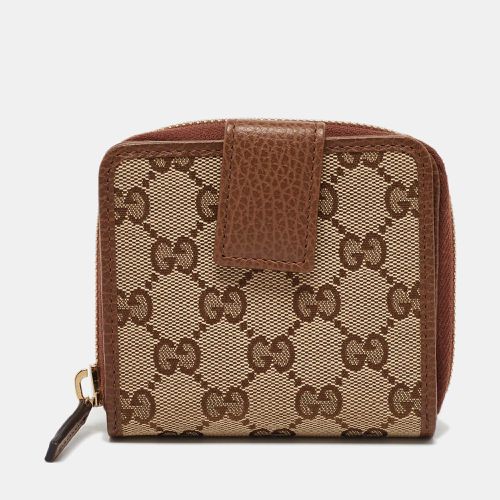 Brown GG Canvas and Leather Emblem Zip Mini Wallet - Gucci - Modalova