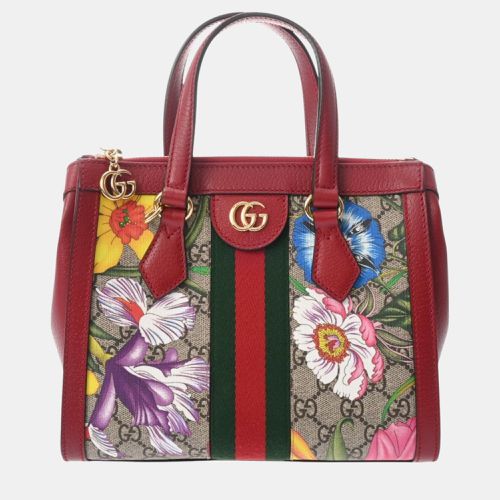 Red/ Canvas/Leather Ophidia Small Flora Tote GG Supreme Handbag - Gucci - Modalova