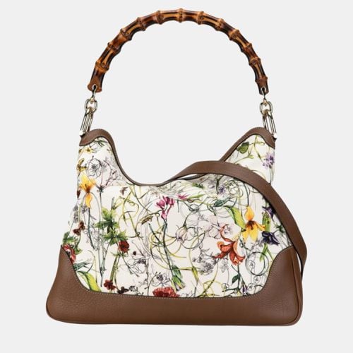 White Canvas Leather Bamboo Flora Diana Flower Handbag - Gucci - Modalova