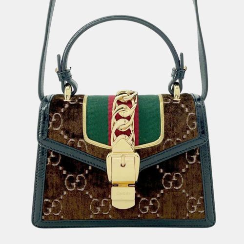 Brown/ Velour Leather Sylvie Shoulder Bag - Gucci - Modalova