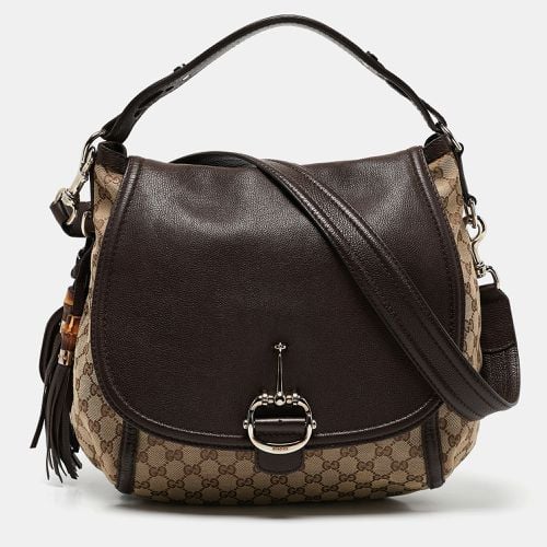 Beige/Ebony GG Canvas and Leather Techno Horsebit Flap Bag - Gucci - Modalova