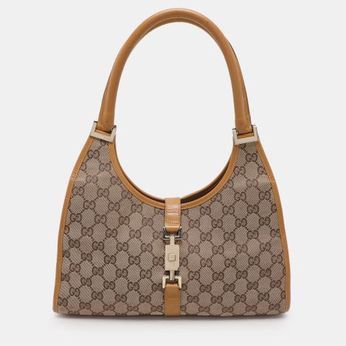 Tan GG Canvas and Leather Jackie Bardot Hobo - Gucci - Modalova