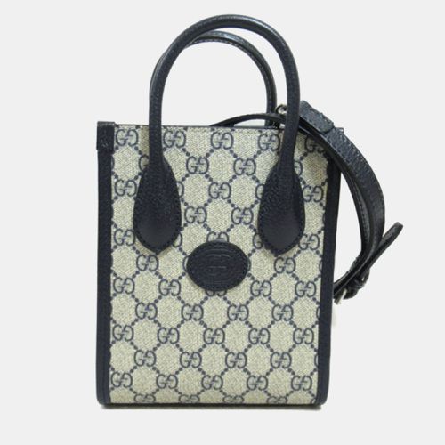 Blue/ Leather Interlocking GG Mini Tote Bag - Gucci - Modalova