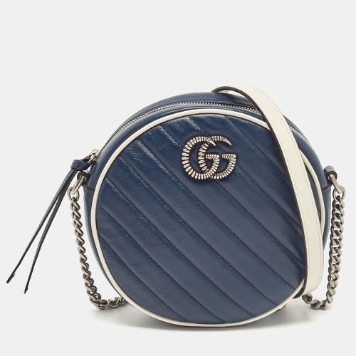 White Diagonal Quilt Leather GG Marmont Torchon Round Shoulder Bag - Gucci - Modalova