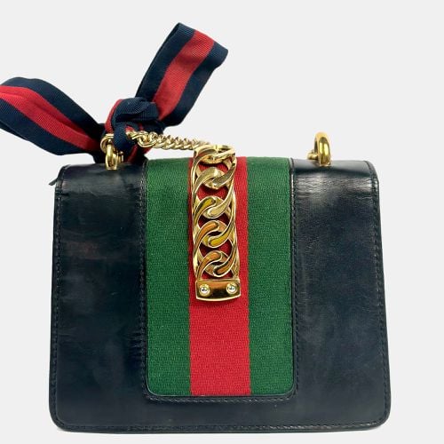 Navy Leather Sylvie Flap Chain Bag - Gucci - Modalova