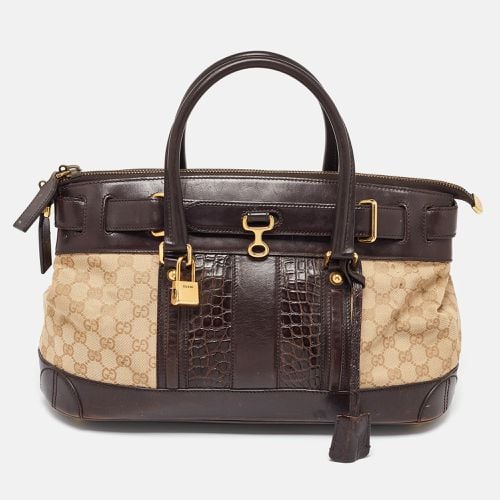 Brown GG Canvas, Crocodile and Leather Secret Tote - Gucci - Modalova