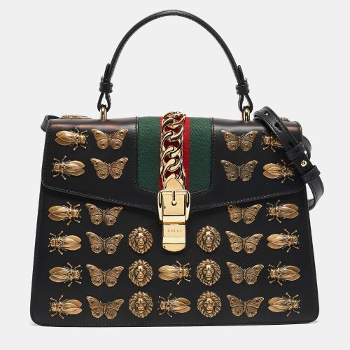 Leather Medium Animal Studs Sylvie Top Handle Bag - Gucci - Modalova