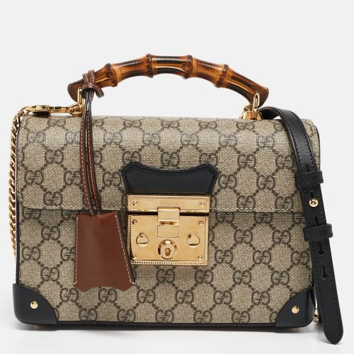 Black GG Supreme Canvas Small Bamboo Padlock Top Handle Bag - Gucci - Modalova