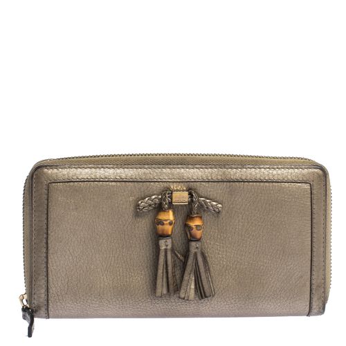 Leather Bamboo Tassel Bow Zip Around Wallet - Gucci - Modalova