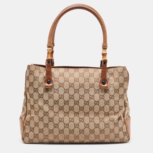 Beige GG Canvas And Leather Bamboo Tote - Gucci - Modalova