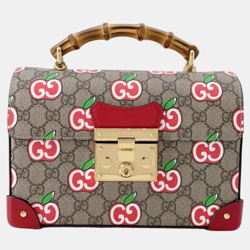 Red GG Supreme Canvas and Leather Apple Bamboo Top Handle Bag - Gucci - Modalova