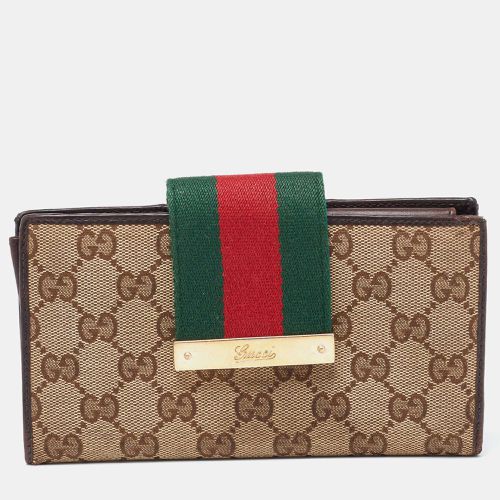 Ebony GG Canvas and Leather Ladies Web Continental Wallet - Gucci - Modalova