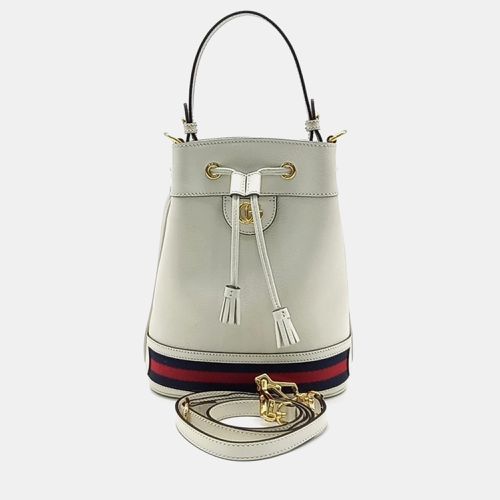 Ivory/Navy Blue/Red Leather Ophidia Small Bucket Bag - Gucci - Modalova