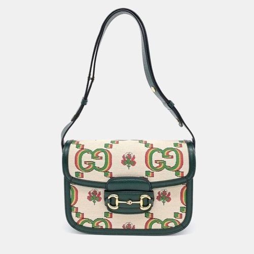 Ivory/Green 100th Anniversary 1955 Horsebit Shoulder Bag - Gucci - Modalova