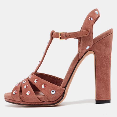 Suede Crystals Embellished T Strap Sandals Size 36 - Gucci - Modalova