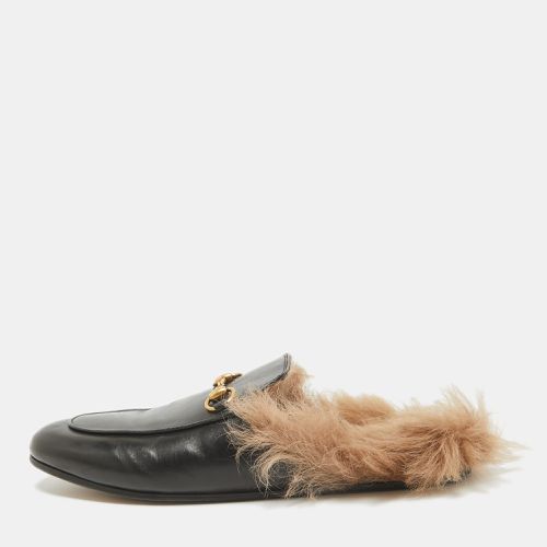 Fur and Leather Princetown Mules Size 38 - Gucci - Modalova