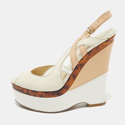 White/ Leather Cut Out Wedge Sandals Size 40.5 - Gucci - Modalova