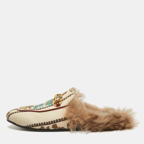 Canvas Printed Fur Princetown Flat Mules Size 38 - Gucci - Modalova