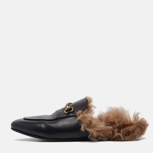 Leather and Fur Horsebit Princetown Flat Mules Size 38 - Gucci - Modalova