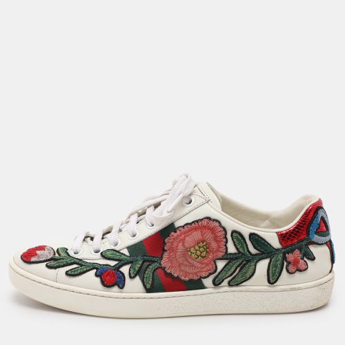 Leather Ace Floral-Embroidered Web Low Top Sneakers Size 36 - Gucci - Modalova