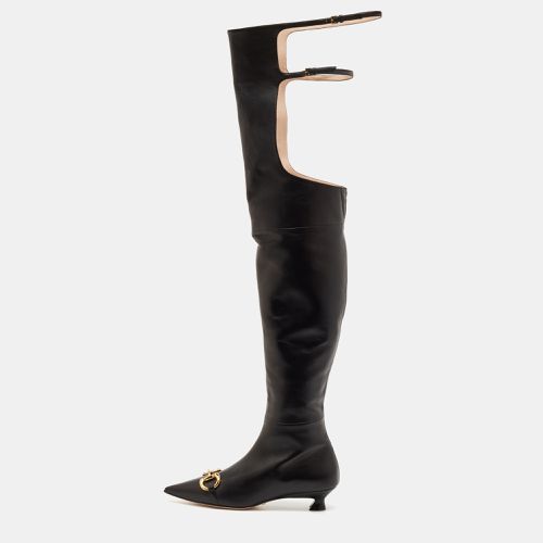 Leather Horsebit Buckle Detail Over The Knee Boots Size 37 - Gucci - Modalova