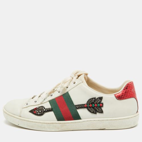 Leather Embellished Arrow Ace Sneakers Size 37 - Gucci - Modalova