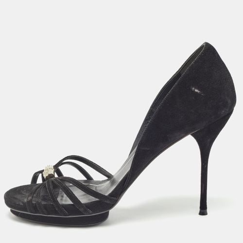 Suede Crystal Embellished Open Toe Pumps Size 39 - Gucci - Modalova