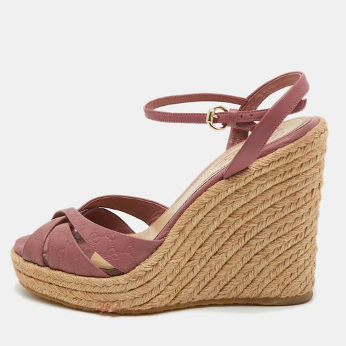 Ssima Leather Espadrille Wedge Platform Ankle Strap Sandals Size 36.5 - Gucci - Modalova