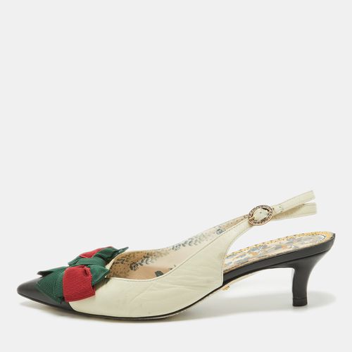 Black Leather Sylvie Web Bow Slingback Pumps Size 35 - Gucci - Modalova