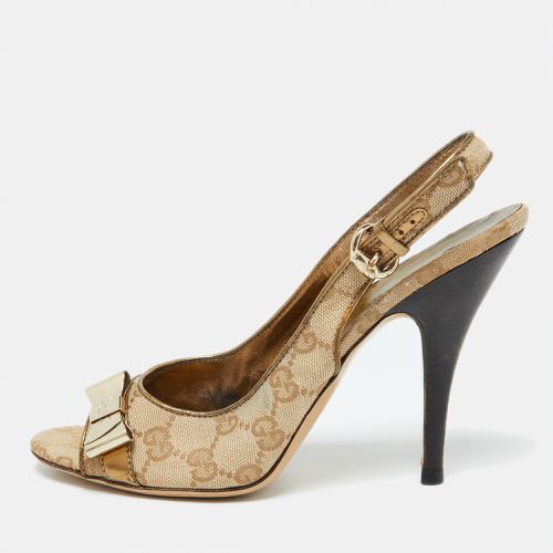 Gold GG Canvas and Leather Slingback Sandals Size 38 - Gucci - Modalova