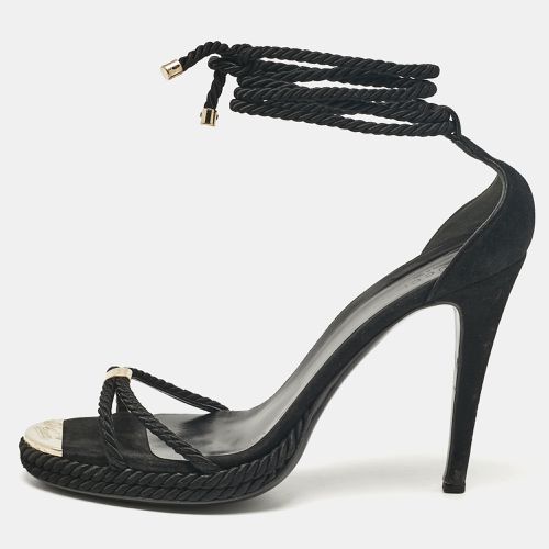 Suede and Woven Fabric Ankle Strap Sandals Size 41 - Gucci - Modalova