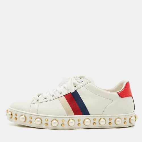 Leather Pearl Studded Ace Sneakers Size 37 - Gucci - Modalova