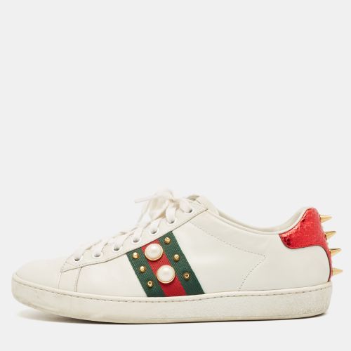 Leather Faux Pearl and Spikes Embellished Ace Low Top Sneakers Size 36.5 - Gucci - Modalova