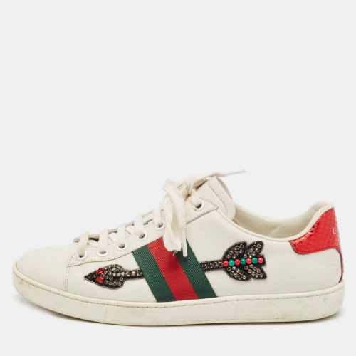 Leather Embellished Arrow Ace Sneakers Size 35 - Gucci - Modalova