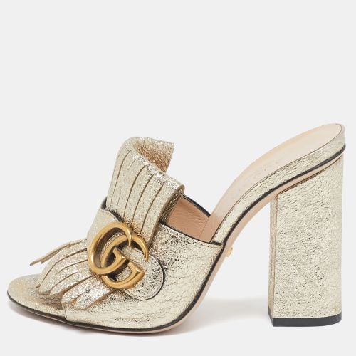 Silver Crackle Leather GG Marmont Fringed Slide Sandals Size 35 - Gucci - Modalova