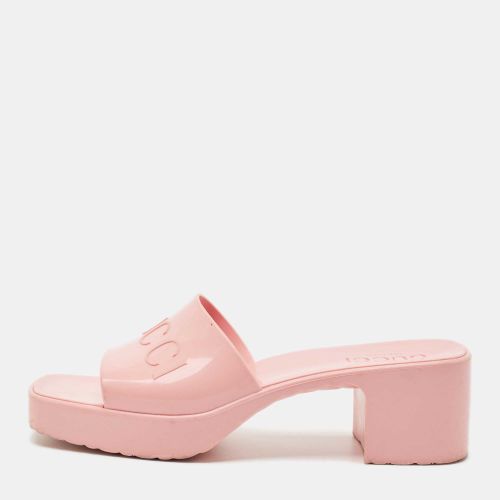 Rubber Embossed Logo Block Heel Slide Sandals Size 37 - Gucci - Modalova