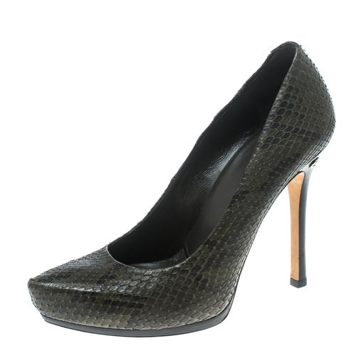 Khaki /Black Snakeskin Leather Platform Pumps Size 37 - Gucci - Modalova