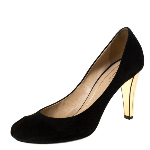 Suede Peep Toe Pumps Size 38.5 - Gucci - Modalova