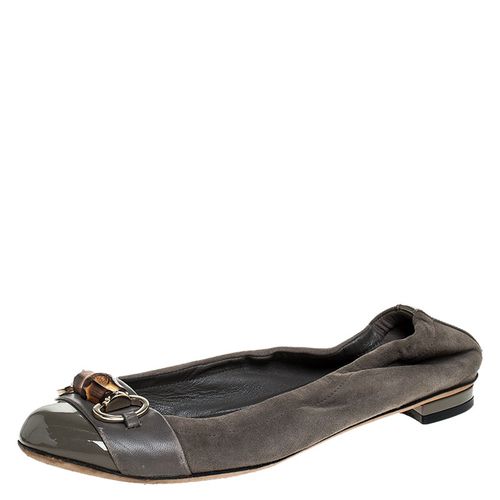 Grey Suede, Patent And Leather Bamboo Horsebit Ballet Flats Size 36.5 - Gucci - Modalova