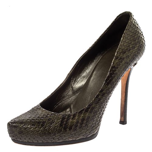 Python Leather Platform Pumps Size 40 - Gucci - Modalova