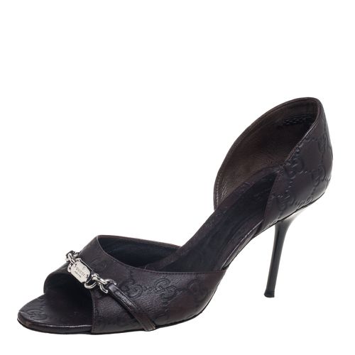 Ssima Leather Horsebit D'orsay Peep Toe Pumps Size 38 - Gucci - Modalova