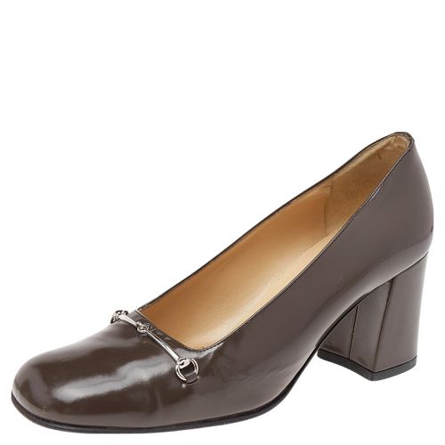 Leather Horsebit Block Heel Pumps Size 37 - Gucci - Modalova