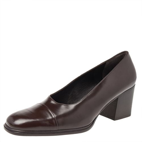 Dark Leather Square Toe Block Heel Pumps Size 37.5 - Gucci - Modalova