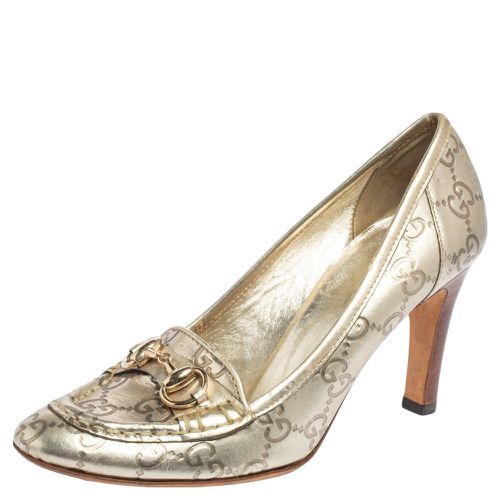 Metallic ssima Leather Horsebit Loafer Pumps Size 36 - Gucci - Modalova